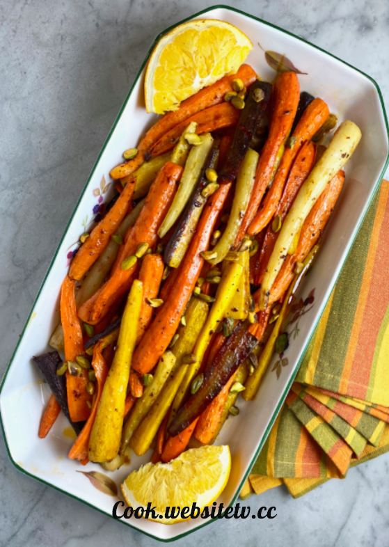 Butter-Roasted Rainbow Carrots with Orange & Pistachios